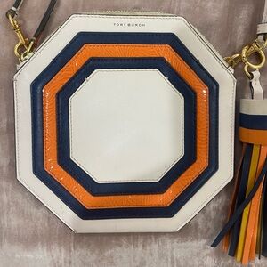 Tory Burch Octagon Crossbody in Ballet Pink, Orange, and Navy Blue